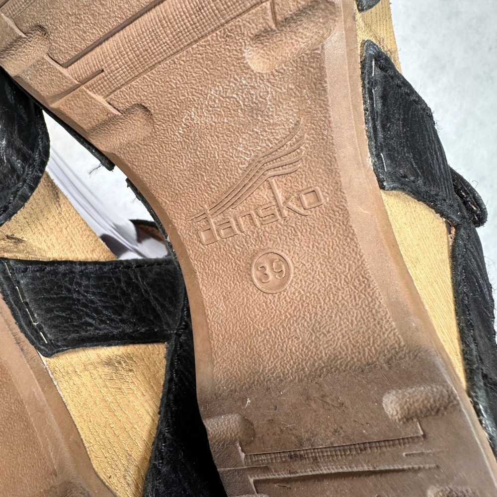 Dansko Mary Jane Clogs Womens 39 Black Good Leather Wedge Buckle Strap 0746 - Picture 12 of 14